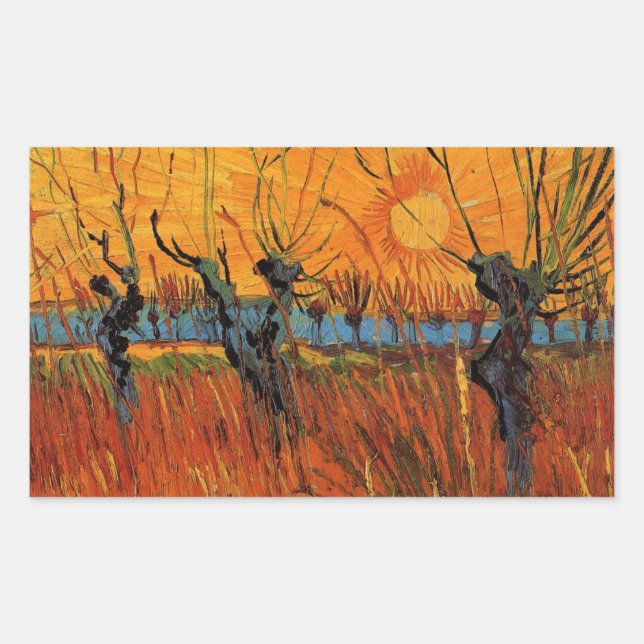 Pegatina Rectangular Sauces al atardecer de Vincent van Gogh (Anverso)