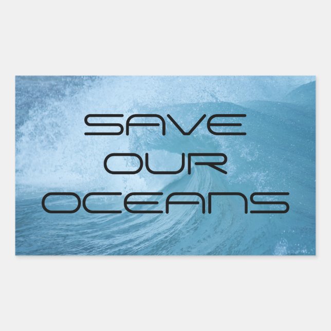 PEGATINA RECTANGULAR SAVE OUR OCEANS WAVE SURF CLIMATE CHANGE POLLUTION (Anverso)
