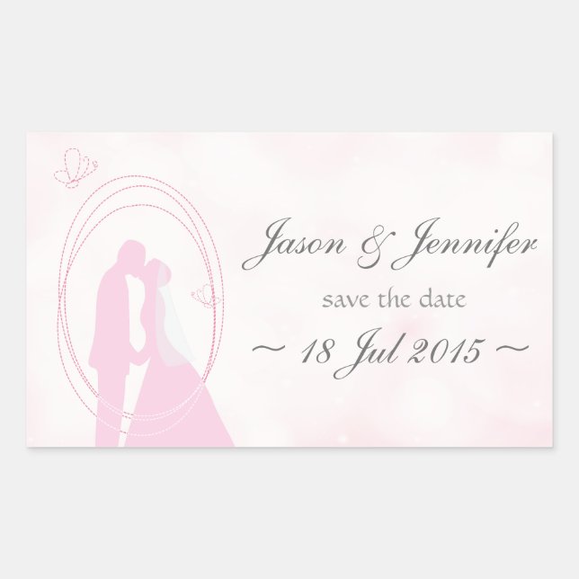 Pegatina Rectangular "Save the Date" Romántico Boda Pareja (Anverso)