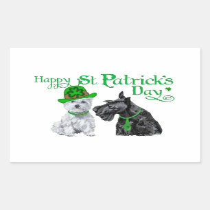 Pegatina Rectangular Scottie y Westie Día de St. Paddy
