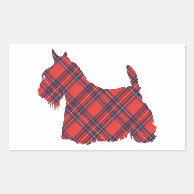 Pegatina Rectangular Scottish Terrier Tartan Silhouette (Anverso)