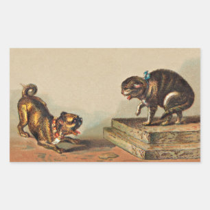 Pegatina Rectangular Scrappy Pug Dog and Kitty