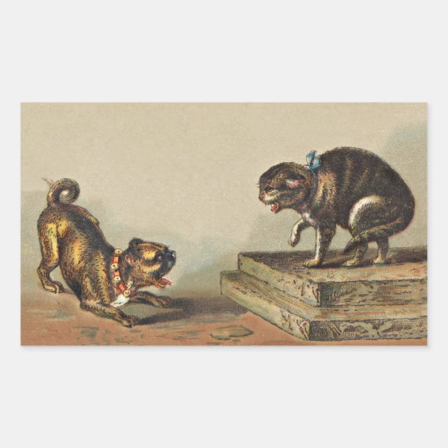 Pegatina Rectangular Scrappy Pug Dog and Kitty (Anverso)