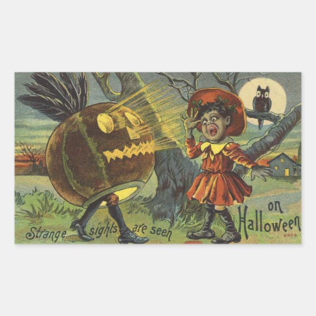 Pegatina Rectangular Se ven extraños lugares en la cosecha de Halloween (Anverso)