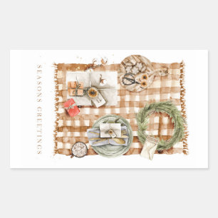 Pegatina Rectangular Seasons Greetings Holiday Watercolor