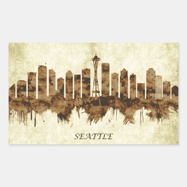 Pegatina Rectangular Seattle Washington Cityscape (Anverso)