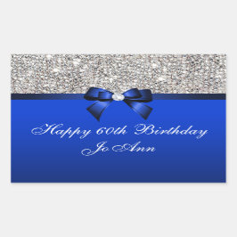 Pegatina Rectangular Secuencias Silver Bow Blue Bow de cumpleaños