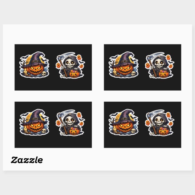 Pegatina Rectangular 💀🎃 Segador Esqueleto Truco o Trato Halloween (Hoja)