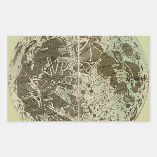 Pegatina Rectangular Selenografía de Bowles o un mapa de la luna - 1780