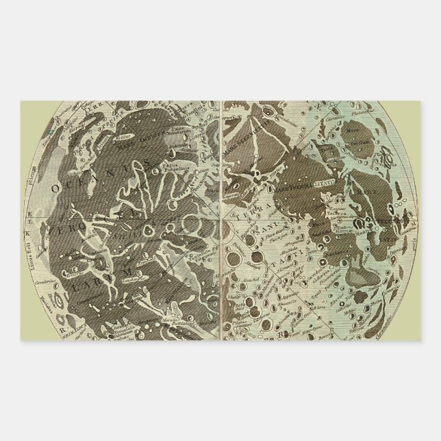 Pegatina Rectangular Selenografía de Bowles o un mapa de la luna - 1780 (Anverso)