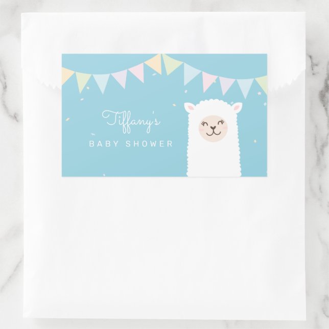 Pegatina Rectangular Sencillo elegante Alpaca Llama Boy Baby Shower (Bolso)