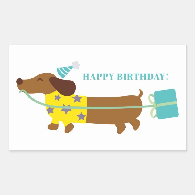 Pegatina Rectangular Sencillo Moderno Clásico Feliz Cumpleaños Perrito  (Anverso)