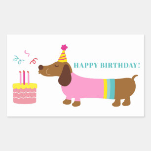 Pegatina Rectangular Sencillo Moderno Clásico Perrito Feliz Cumpleaños 