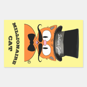 Pegatina Rectangular Señor Gato MillonarioBigote Gato Sombrero Alto