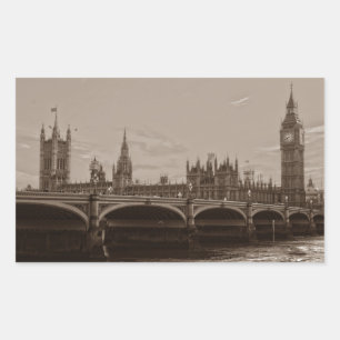 Pegatina Rectangular Sepia Big Ben Tower Palace de Westminster