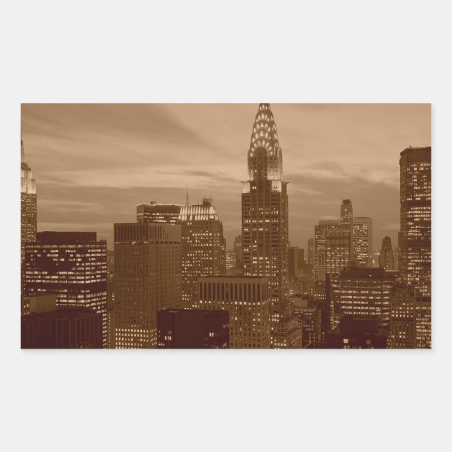 Pegatina Rectangular Sepia Tone New York (Anverso)