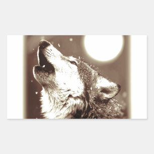 Pegatina Rectangular Sepia Wolf & Moon