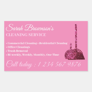 Pegatina Rectangular Servicio de Limpieza Janitorial Pink Glitz Glam