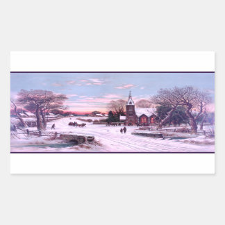 Pegatina Rectangular Servicios de la Iglesia en la mañana de Nochebuena