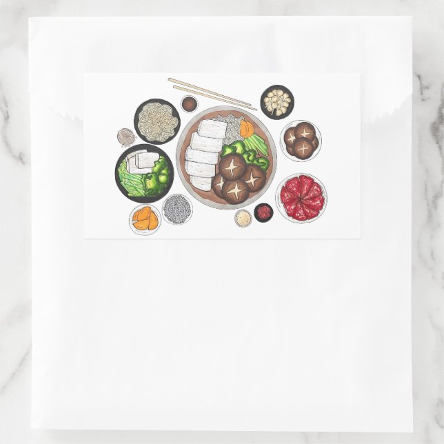 Pegatina Rectangular Shabu-Shabu Japón Cocina japonesa caliente (Bolso)