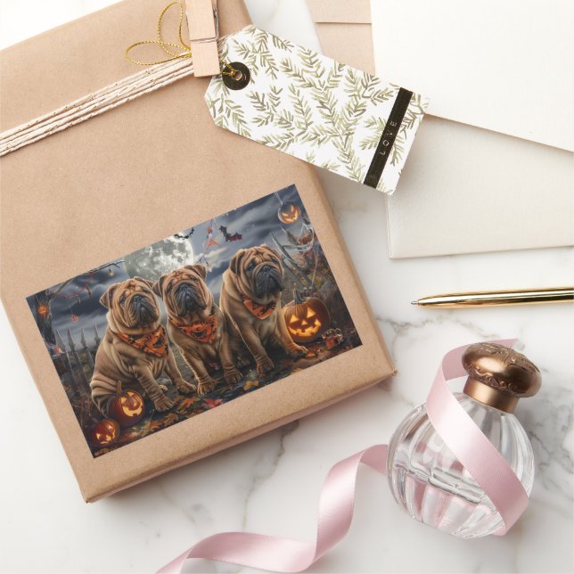 Pegatina Rectangular Shar Pei Halloween Spooky (Regalar)