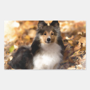 Pegatina Rectangular Sheltie Shetland Sheepdog Art Painting