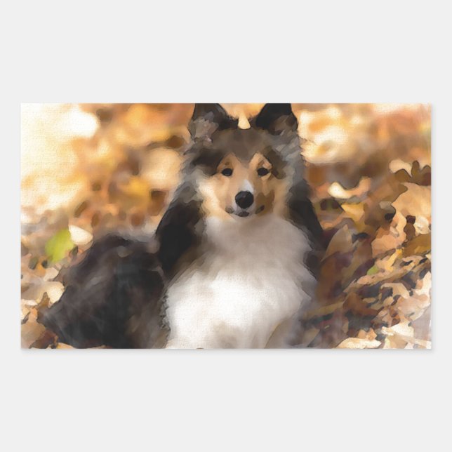 Pegatina Rectangular Sheltie Shetland Sheepdog Art Painting (Anverso)