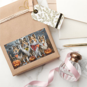Pegatina Rectangular Shetland Sheepdog Halloween Spooky