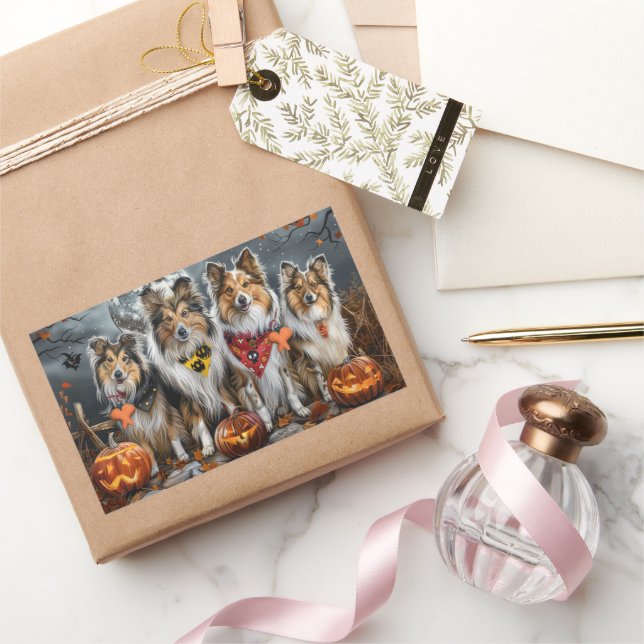 Pegatina Rectangular Shetland Sheepdog Halloween Spooky (Regalar)