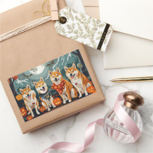 Pegatina Rectangular Shiba Inu Halloween Espeluznante