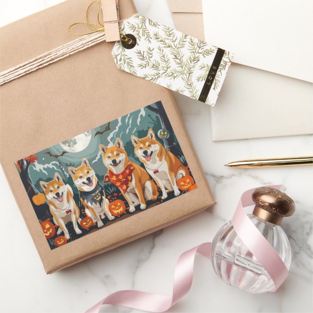 Pegatina Rectangular Shiba Inu Halloween Espeluznante (Regalar)