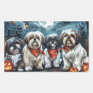 Pegatina Rectangular Shih Tzu Halloween Espeluznante