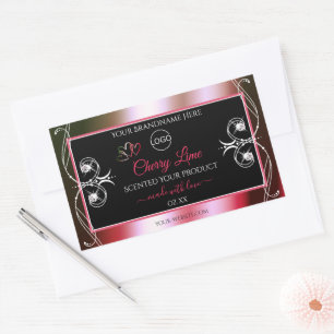 Pegatina Rectangular Shimmery Red Green Product Label Logotipo Jewels B