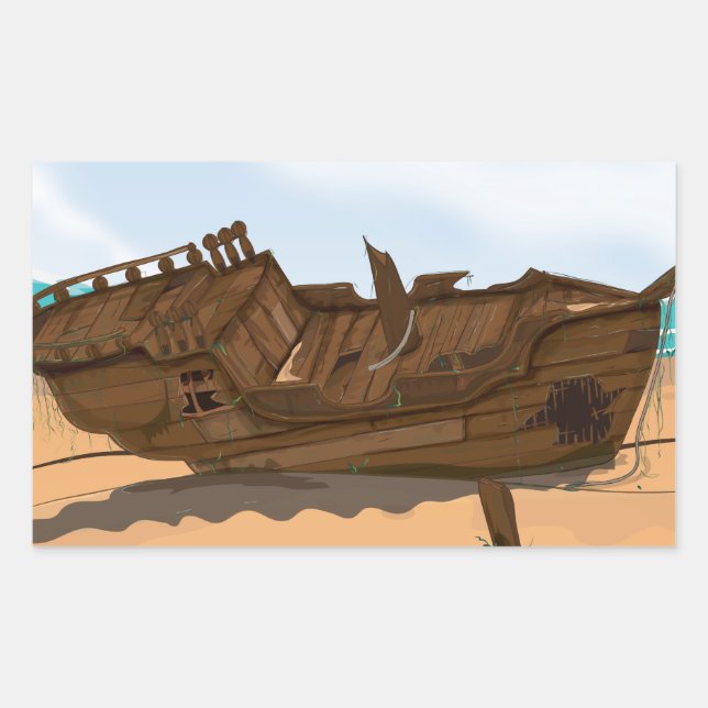 Pegatina Rectangular Shipwreck con playas (Anverso)
