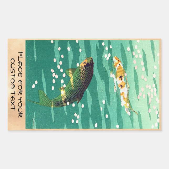 Pegatina Rectangular Shiro Kasamatsu Karp Koi estanque de peces arte ja (Anverso)