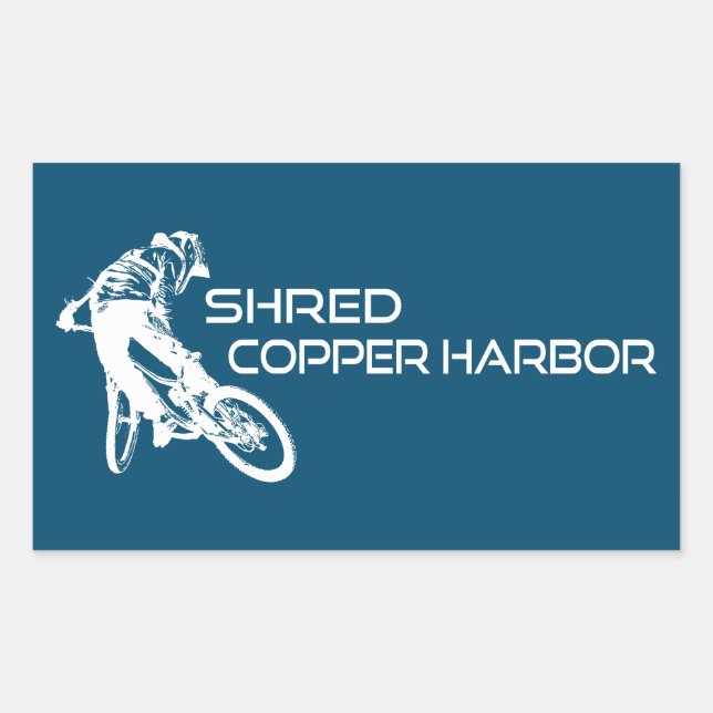 Pegatina Rectangular Shred Copper Harbour Michigan Mountain Bicicleta (Anverso)