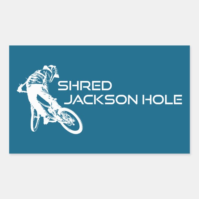 Pegatina Rectangular Shred Jackson Hole Wyoming Mountain Bicicleta (Anverso)