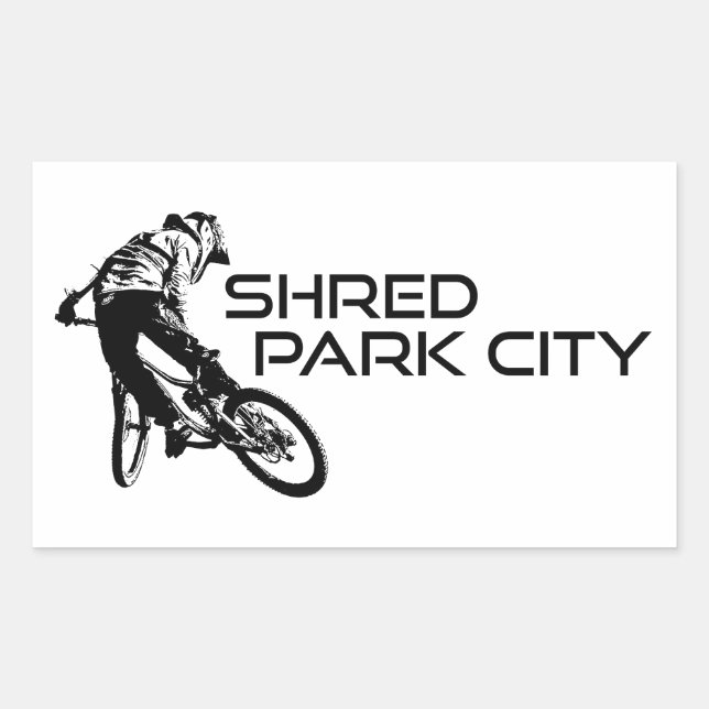 Pegatina Rectangular Shred Park City Utah Montaña Bicicleta (Anverso)