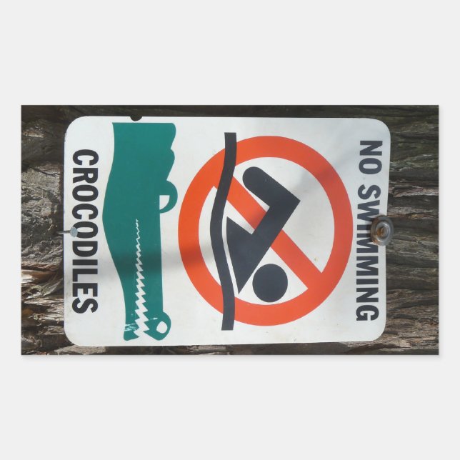Pegatina Rectangular Signo de advertencia de Gracioso NO SWIMMING (Anverso)