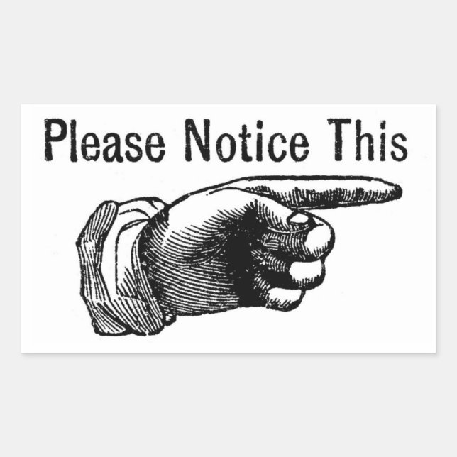 Pegatina Rectangular Signo de advertencia retro: dedo señalador de mano (Anverso)