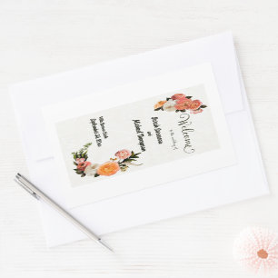 Pegatina Rectangular Signo de bienvenida boda Floral personalizada