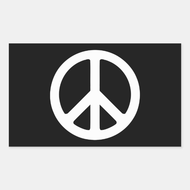 Pegatina Rectangular Signo de paz en blanco y negro (Anverso)
