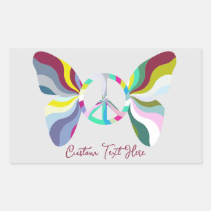 Pegatina Rectangular Signo de paz retro 60 Colores de arcoiris mariposa