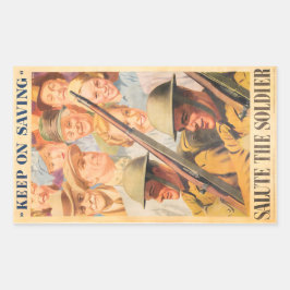 Pegatina Rectangular Sigue Ahorrando. Reimpresión del poster británico 
