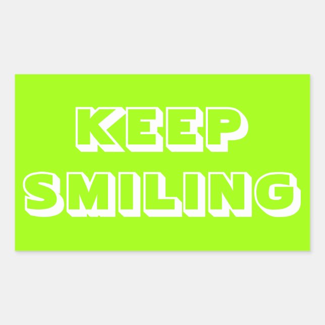 Pegatina Rectangular Sigue sonriendo, cartón blanco verde (Anverso)