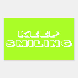 Pegatina Rectangular Sigue sonriendo, cartón blanco verde