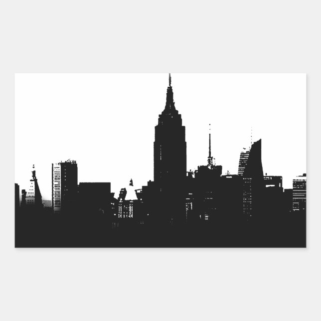 Pegatina Rectangular Silhouette Black White New York (Anverso)