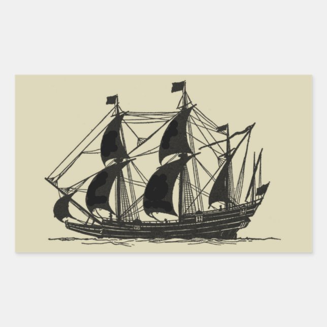 Pegatina Rectangular Silhouette de barco con velas de barrido (Anverso)