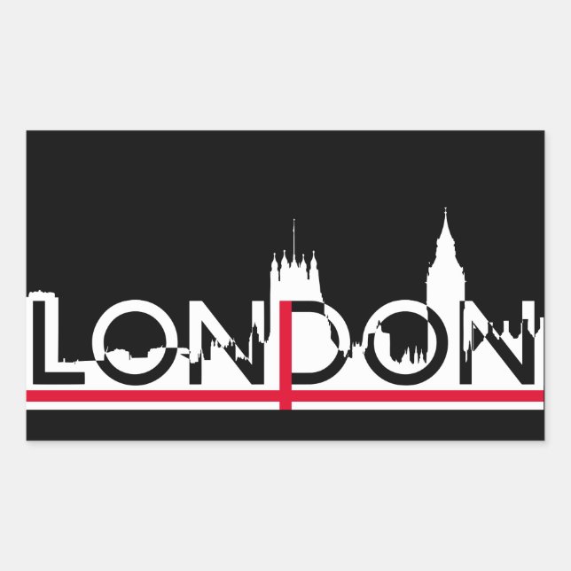 Pegatina Rectangular Silhouette de Londres y bandera inglesa (Anverso)