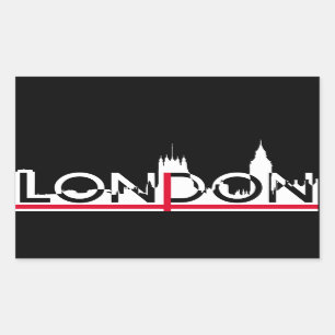 Pegatina Rectangular Silhouette de Londres y bandera inglesa